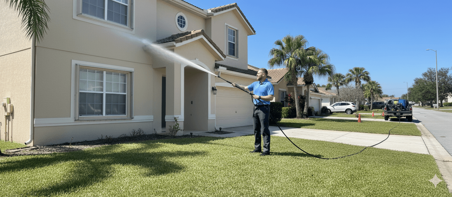 Steve soft washing a home in Trinity, FL - Hudson Pressure Pros