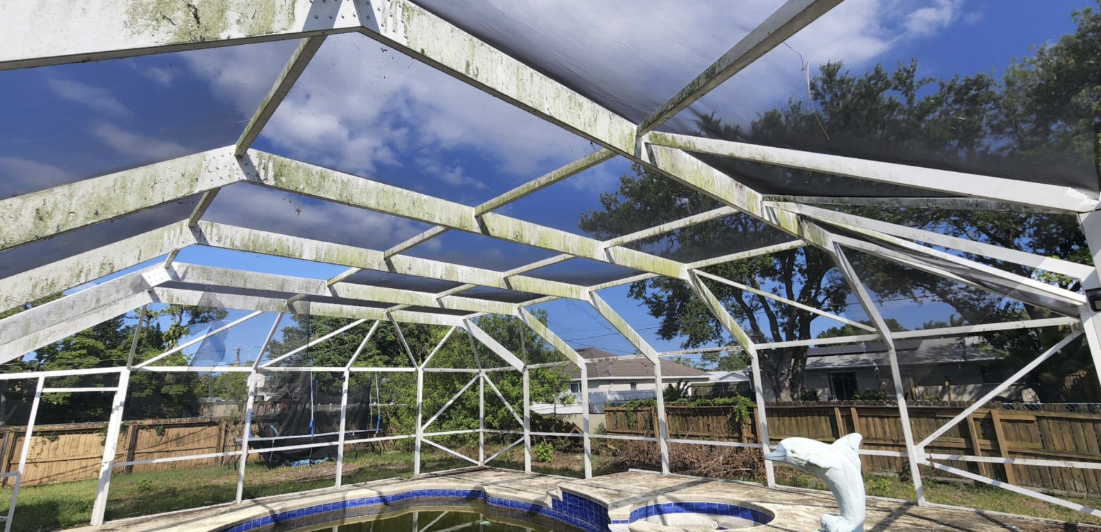 Pool Cage Soft Wash in Spring Hill, FL - Before - Hudson Pressure Pros