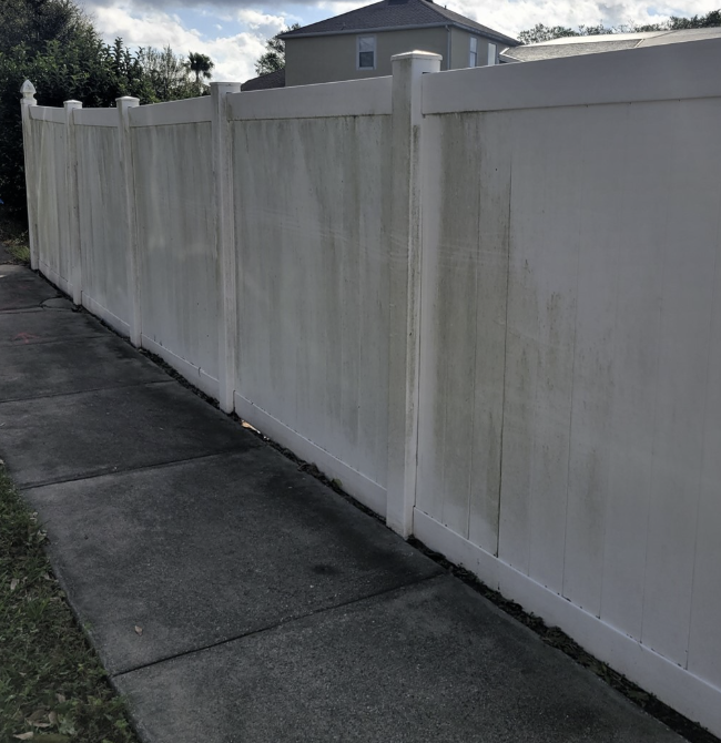 Vinyl Fence Soft Cleaning in Hudson, FL - Before - Hudson Pressure Pros